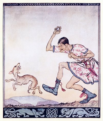 Un hombre que no le gustaban los perros. De hecho, los odiaba de El nacimiento de Bran en Cuentos de hadas irlandeses de Arthur Rackham