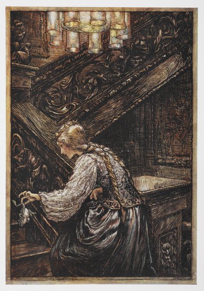 Una princesa con una rana de El Príncipe Rana. de Arthur Rackham