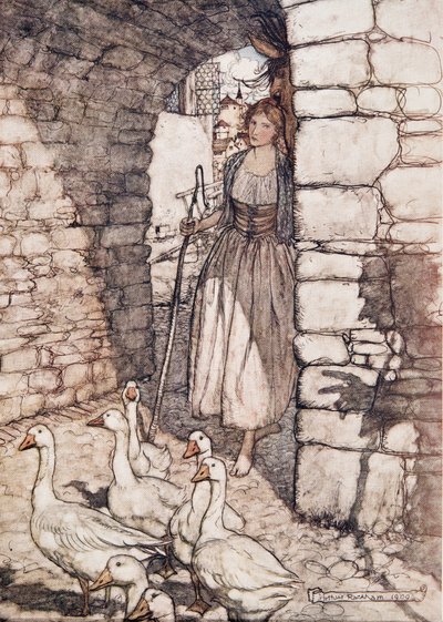 ¡Ay! Querido Falada, allí cuelgas, de Los cuentos de hadas de los hermanos Grimm, pub. 1909 de Arthur Rackham