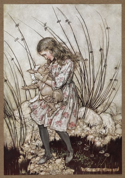 Alicia y el cerdo vestido de bebé de Arthur Rackham