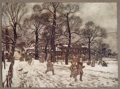 Una tarde cuando los jardines estaban blancos de nieve, de Peter Pan en los jardines de Kensington de J. M. Barrie (1860 - 1937), pub. 1906 de Arthur Rackham