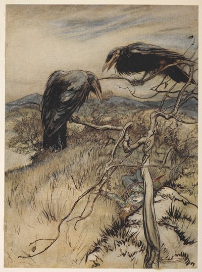 Ilustración de "The Twa Corbies de Arthur Rackham