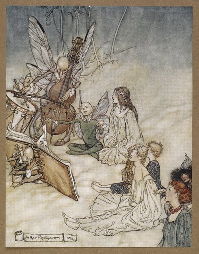 Y una canción de hadas".
Una escena de "Sueño de una noche de verano". de Arthur Rackham