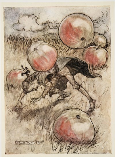Manzanas cayeron sobre mis oídos, de Los viajes de Gulliver por Jonathon Swift (1667 - 1745), pub. 1909 de Arthur Rackham