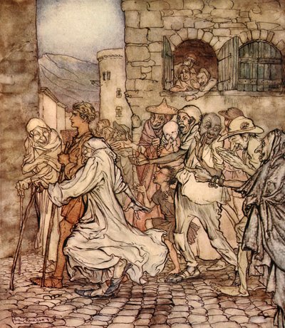 Mientras Perseo caminaba, la gente lo señalaba, ilustración de 