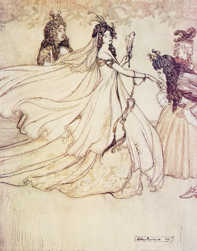 Cenicienta va al baile, de Los cuentos de hadas de los hermanos Grimm, pub. 1909 de Arthur Rackham