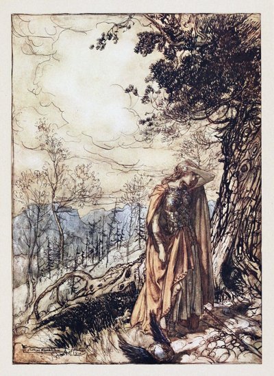 Brünnhilde. Ilustración para El oro del Rin y La valquiria de Richard Wagner, 1910 de Arthur Rackham