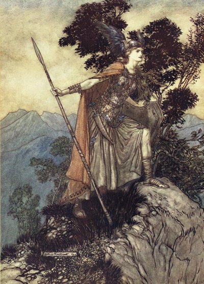 Brunilda. Ilustración para El Oro del Rin y La Valquiria de Richard Wagner, 1910 de Arthur Rackham