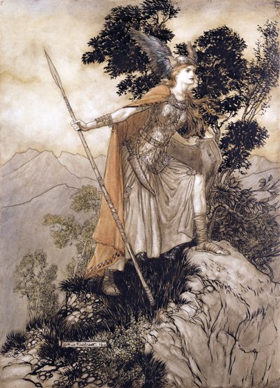 Brunilda, ilustración de El oro del Rin y la valquiria de Richard Wagner, 1910 de Arthur Rackham