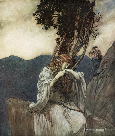 Brunilda besa el anillo que Siegfried le ha dejado de Arthur Rackham