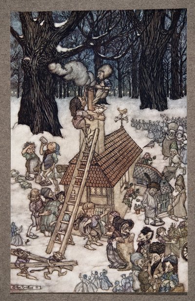 Construyendo la casa para Maimie, de Peter Pan en los Jardines de Kensington de J M Barrie, pub. 1906 de Arthur Rackham