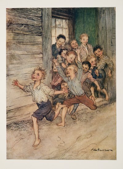 Estallando como una legión de pequeños demonios, de La leyenda de Sleepy Hollow de Washington Irving (1783 - 1859), pub. 1928 de Arthur Rackham