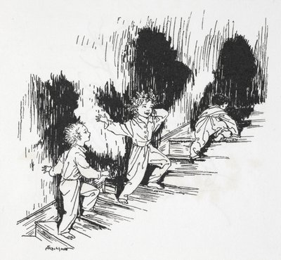 Niños subiendo sigilosamente las escaleras por la noche de Arthur Rackham