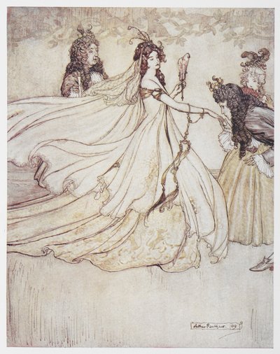 Cenicienta (Ashenputtel) con vestido de baile. de Arthur Rackham