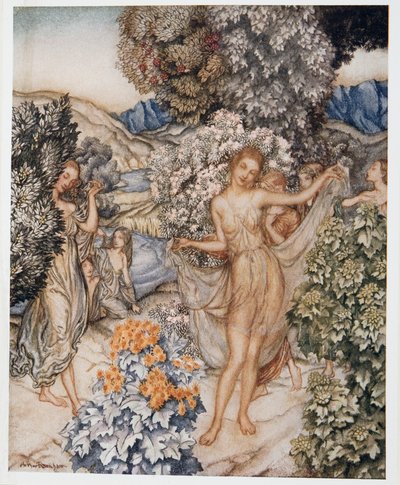 Venid, ninfas templadas, y ayudad a celebrar un contrato de verdadero amor, ilustración de La Tempestad de William Shakespeare, pub. 1926 de Arthur Rackham