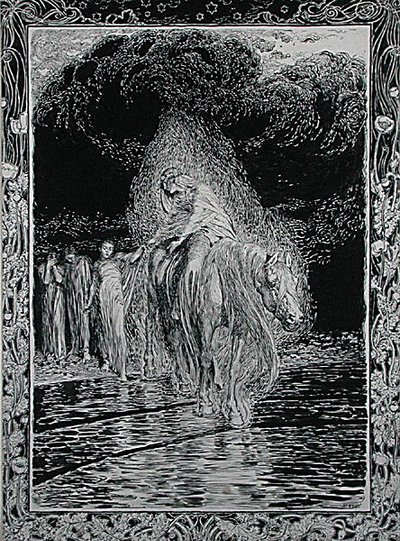 Cruzando el río de Arthur Rackham