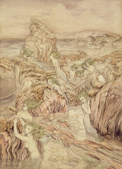 Hija del Mar, ilustración de Las Tres Manzanas de Oro, por Nathaniel Hawthorne de Arthur Rackham