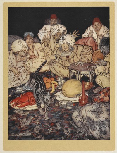 El Gato de Dick Whittington montando al Rey de los Moros de sus ratones. de Arthur Rackham