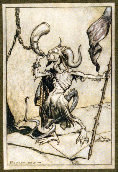 Antes de que la trompeta en la Puerta de la Torre Barbican fuera soplada con un fuerte poder de veinte trompetistas, 1907 de Arthur Rackham