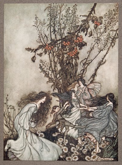 Las hadas nunca dicen Nos sentimos felices, lo que dicen es Nos sentimos bailarines, de Peter Pan en los Jardines de Kensington de J M Barrie, pub. 1906 de Arthur Rackham