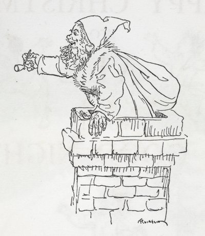 Papá Noel bajando por una chimenea de Arthur Rackham