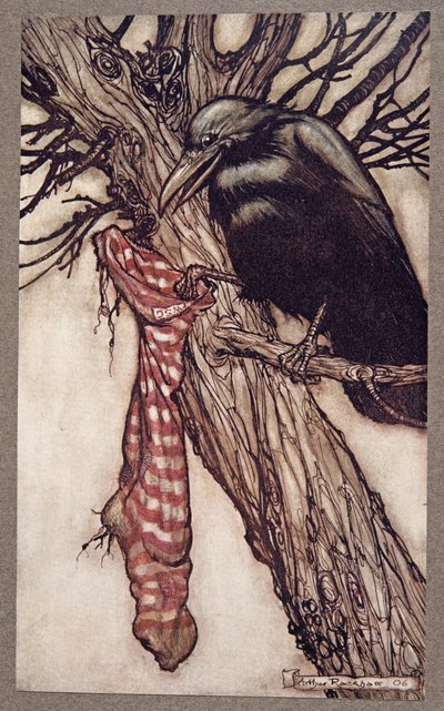 Durante años había estado llenando sus medias en silencio, de Peter Pan en los Jardines de Kensington de J M Barrie, pub. 1906 de Arthur Rackham