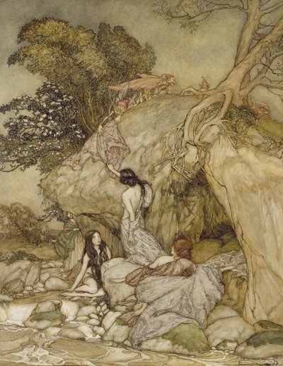 Chicas junto a un Arroyo de Arthur Rackham