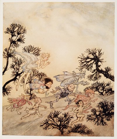Ordena a mis duendes que les hagan crujir las articulaciones con convulsiones secas, ilustración de La Tempestad de William Shakespeare, pub. 1926 de Arthur Rackham