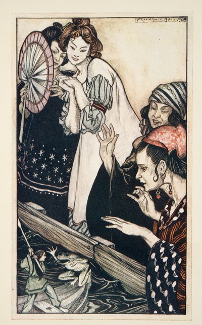 Encuentro de Gulliver con la rana, de Los viajes de Gulliver por Jonathan Swift (1667 - 1745), pub. 1909 de Arthur Rackham