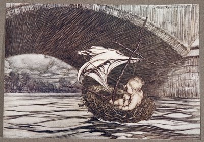 Pasó bajo el puente y llegó a la vista completa de los deliciosos Jardines, de Peter Pan en los Jardines de Kensington de J M Barrie, pub. 1906 de Arthur Rackham