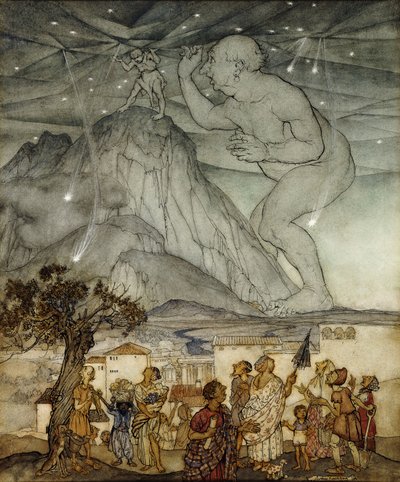 Hércules sosteniendo el cielo en lugar de Atlas, 1922 de Arthur Rackham
