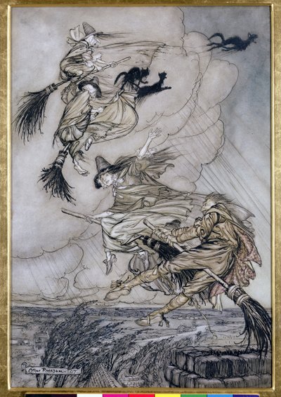 ¡Hey! ¡Arriba por la chimenea, muchacha! ¡Hey, después de ti! ilustración en The Ingoldsby Legends of Mirth and Marvels, 1907 de Arthur Rackham