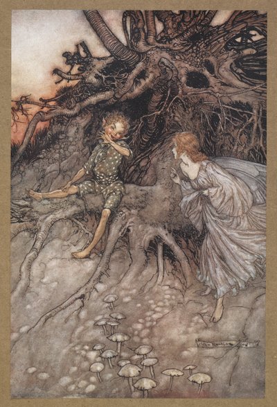 Soy el alegre vagabundo de la noche".
Una escena de "El sueño de una noche de verano". de Arthur Rackham