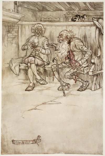 Incluso he hablado con Rip Van Winkle yo mismo, quien, cuando lo vi por última vez, era un anciano muy vulnerable., de Rip Van Winkle de Washington Irving, pub. 1910 de Arthur Rackham