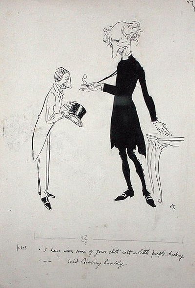 He visto algo de tu tela con un pequeño cuello morado... dijo Gissing humildemente, ilustración de 
