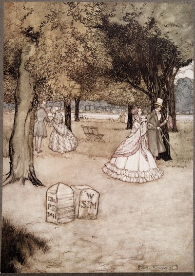 Creo que la vista más conmovedora en los Jardines son las dos lápidas de Walter Stephen Matthews y Phoebe Phelps, de Peter Pan en los Jardines de Kensington de J M Barrie, pub. 1906 de Arthur Rackham