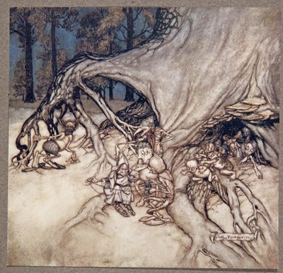 Si las malas entre las hadas están fuera, de Peter Pan en los Jardines de Kensington de J M Barrie, pub. 1906 de Arthur Rackham