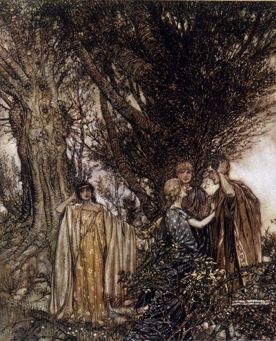 Ilustración de Arthur Rackham para El sueño de una noche de verano de William Shakespeare de Arthur Rackham