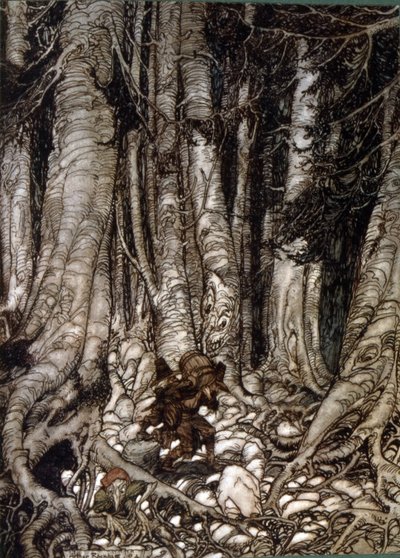 Ilustración de Arthur Rakham de Rip Van Winkle, un cuento corto del autor estadounidense Washington Irving publicado por primera vez en 1819 de Arthur Rackham