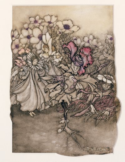 Ilustración de Peter Pan en los jardines de Kensington de J.M. Barrie, 1906 de Arthur Rackham