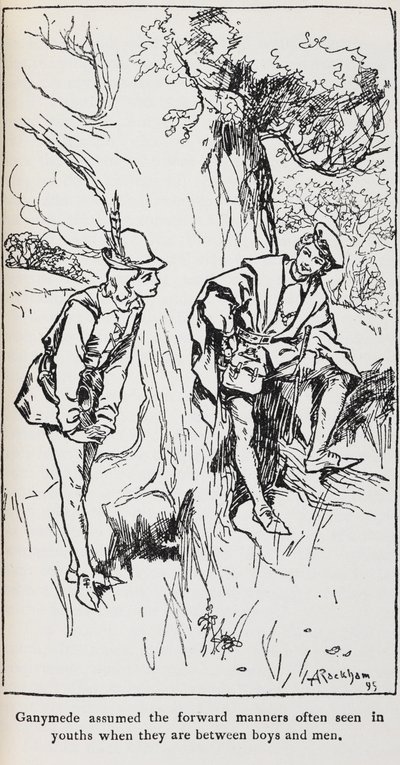 Ilustración de Ganímedes de As You Like It. de Arthur Rackham