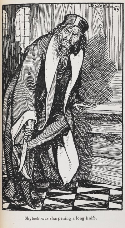 Ilustración de Shylock de El mercader de Venecia de Arthur Rackham