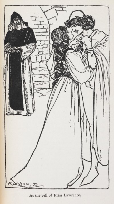 Ilustración de los enamorados de Romeo y Julieta. de Arthur Rackham