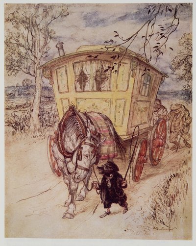 Era una tarde dorada: el olor del polvo que levantaban era rico y satisfactorio, de El viento en los sauces de Kenneth Grahame (1859 - 1932), pub. 1940 de Arthur Rackham