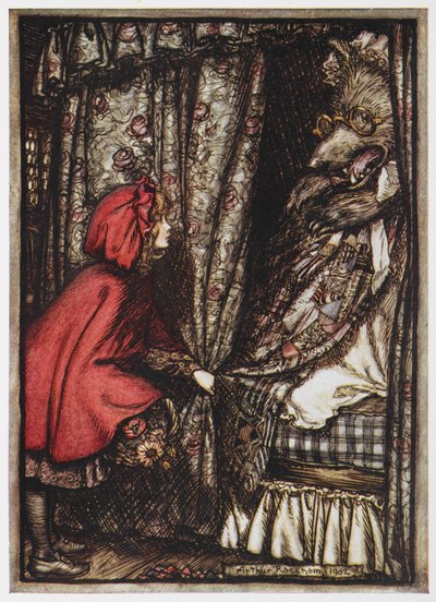 La Caperucita Roja y el Lobo vestidos como su abuela. de Arthur Rackham