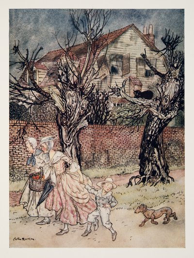 Maravillosas historias de campos encantados, arroyos encantados y casas encantadas, de La leyenda de Sleepy Hollow de Washington Irving (1783 - 1859), pub. 1928 de Arthur Rackham