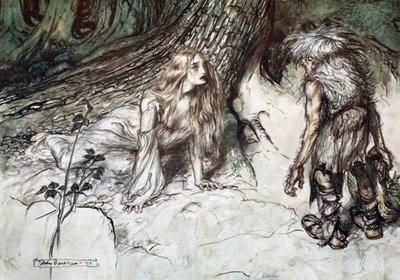Mime encuentra a la madre de Siegfried en el bosque, 1924 de Arthur Rackham