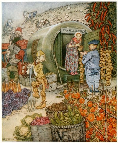 El Sr. y la Sra. Vinagre en Casa, Frontispicio de Cuentos de Hadas Ingleses, pub. 1918 de Arthur Rackham