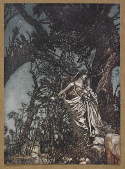 Nunca tan cansado, nunca tan afligido".
Una escena de "Sueño de una noche de verano". de Arthur Rackham