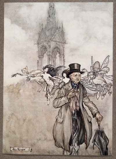 El viejo Sr. Salford era un caballero gruñón que vagaba todo el día por los Jardines, de Peter Pan en los Jardines de Kensington de J M Barrie, pub. 1906 de Arthur Rackham